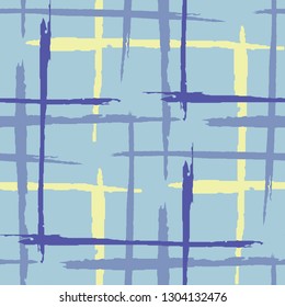 Plaid. Seamless Grunge Stripes. Abstract Texture with Horizontal and Vertical Dry Brush Strokes. Scribbled Grunge Rapport for Chintz, Linen, Wallpaper. Scottish Motiff. Vector Texture.