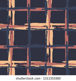 Plaid. Seamless Grunge Stripes. Abstract Texture with Horizontal and Vertical Brush Strokes. Scribbled Grunge Rapport for Wallpaper, Print, Cotton. Irish Ornament. Vector Texture.
