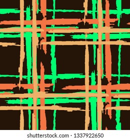 Plaid. Seamless Grunge Stripes. Abstract Texture with Horizontal and Vertical Dry Brush Strokes. Scribbled Grunge Motif for Chintz, Linen, Wallpaper. Irish Ornament. Vector Texture.
