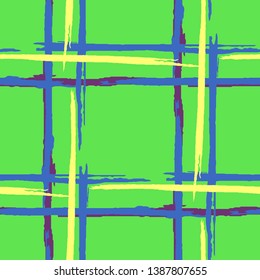 Plaid. Seamless Grunge Stripes. Abstract Texture with Horizontal and Vertical Brush Strokes. Scribbled Grunge Pattern for Wallpaper, Cotton, Textile. Scottich Ornament. Vector Texture.