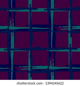 Plaid. Seamless Grunge Stripes. Abstract Texture with Horizontal and Vertical Dry Brush Strokes. Scribbled Grunge Pattern for Chintz, Curtain, Paper. Scottish Motiff. Vector Texture.