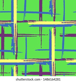 Plaid. Seamless Grunge Stripes. Abstract Texture with Horizontal and Vertical Brush Strokes. Scribbled Grunge Motif for Wallpaper, Cotton, Textile. Irish Ornament. Vector Texture.