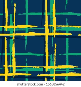 Plaid. Seamless Grunge Stripes. Abstract Texture with Horizontal and Vertical Brush Strokes. Scribbled Grunge Rapport for Cotton, Print, Calico. Irish Ornament. Vector Texture.