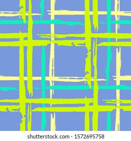 Plaid. Seamless Grunge Stripes. Abstract Texture with Horizontal and Vertical Dry Brush Strokes. Scribbled Grunge Motif for Chintz, Curtain, Paper. Scottich Ornament. Vector Texture.