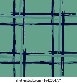 Plaid. Seamless Grunge Stripes. Abstract Texture with Horizontal and Vertical Dry Brush Strokes. Scribbled Grunge Motif for Print, Fabric, Textile. Scottish Motiff. Vector Texture.