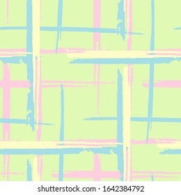 Plaid. Seamless Grunge Stripes. Abstract Texture with Horizontal and Vertical Brush Strokes. Scribbled Grunge Pattern for Print, Cloth, Fabric. Irish Ornament. Vector Texture.