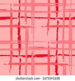 Plaid. Seamless Grunge Stripes. Abstract Texture with Horizontal and Vertical Brush Strokes. Scribbled Grunge Motif for Wallpaper, Print, Cotton. Scottish Ornament. Vector Texture.