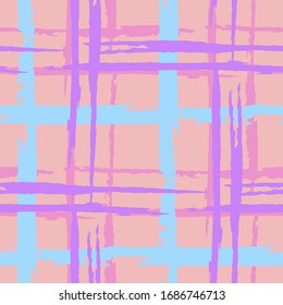 Plaid. Seamless Grunge Stripes. Abstract Texture with Horizontal and Vertical Brush Strokes. Scribbled Grunge Rapport for Cotton, Print, Calico. Irish Ornament. Vector Texture.