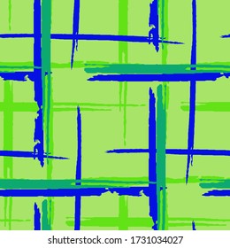 Plaid. Seamless Grunge Stripes. Abstract Texture with Horizontal and Vertical Brush Strokes. Scribbled Grunge Rapport for Wallpaper, Print, Textile. Irish Ornament. Vector Texture.