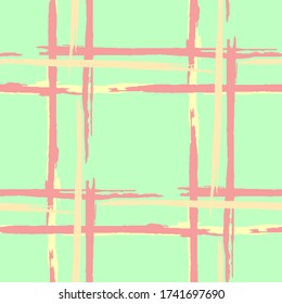 Plaid. Seamless Grunge Stripes. Abstract Texture with Horizontal and Vertical Dry Brush Strokes. Scribbled Grunge Motif for Print, Fabric, Textile. Scottish Ornament. Vector Texture.