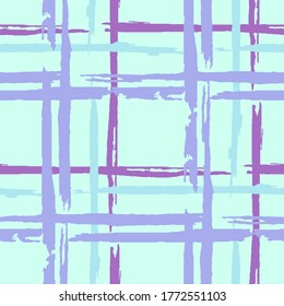 Plaid. Seamless Grunge Stripes. Abstract Texture with Horizontal and Vertical Dry Brush Strokes. Scribbled Grunge Pattern for Dress, Curtain, Tablecloth. Scottish Ornament. Vector Texture.