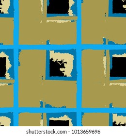 Plaid. Seamless Grunge Texture with Hand Painted Crossing Lines for Print, Linen, Cloth. Rustic Check Texture. Vector Seamless Plaid. Scottish 
Ornament