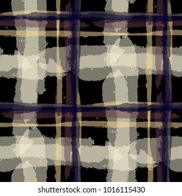 Plaid. Seamless Grunge Texture with Hand Painted Crossing Stripes for Print, Linen, Cloth. Rustic Check Texture. Vector Seamless Tartan.