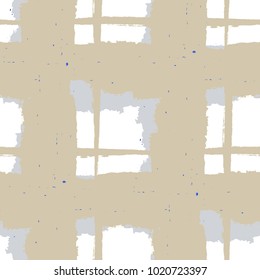 Plaid. Seamless Grunge Texture with Hand Painted Crossing Brush Strokes for Print, Upholstery, Textile. Rustic Check Texture. Vector Seamless Tartan.