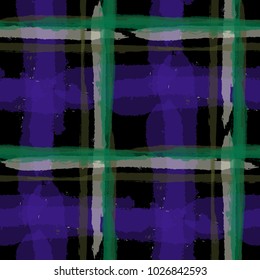 Plaid. Seamless Grunge Texture with Hand Painted Crossing Brush Strokes for Print, Upholstery, Cloth. Rustic Check Texture. Vector Seamless Plaid. Scottish 
Ornament