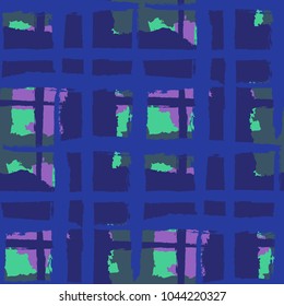 Plaid. Seamless Grunge Texture with Hand Painted Crossing Lines for Print, Upholstery, Cloth. Rustic Check Texture. Vector Seamless Kilt Texture. Scottish 
Ornament