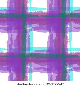 Plaid. Seamless Grunge Texture with Hand Painted Crossing Brush Strokes for Wallpaper, Linen, Cloth. Rustic Check Texture. Vector Seamless Tartan. Scottish 
Ornament