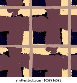 Plaid. Seamless Grunge Texture with Hand Painted Crossing Brush Strokes for Print, Upholstery, Textile. Rustic Check Texture. Vector Seamless Kilt Texture. Scottish 
Ornament