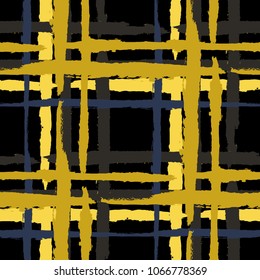 Plaid. Seamless Grunge Texture with Hand Painted Crossing Lines for Wrapping Paper, Linen, Sportswear. Rustic Check Texture. Vector Seamless Kilt Texture. Scottish 
Ornament