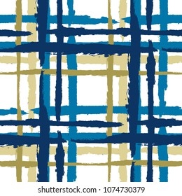 Plaid. Seamless Grunge Texture with Hand Painted Crossing Lines for Wallpaper, Linen, Cloth. Rustic Check Texture. Vector Seamless Tartan. Scottish 
Ornament