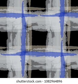 Plaid. Seamless Grunge Texture with Hand Painted Crossing Lines for Wallpaper, Linen, Sportswear. Rustic Check Texture. Vector Seamless Plaid Texture.