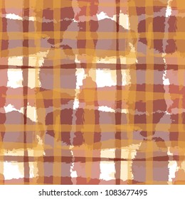 Plaid. Seamless Grunge Texture with Hand Painted Crossing Lines for Wrapping Paper, Linen, Sportswear. Rustic Check Texture. Vector Seamless Plaid. Scottish 
Ornament