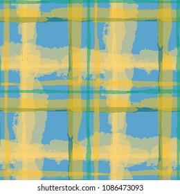 Plaid. Seamless Grunge Texture with Hand Painted Crossing Brush Strokes for Wallpaper, Linen, Sportswear. Rustic Check Texture. Vector Seamless Plaid Texture.