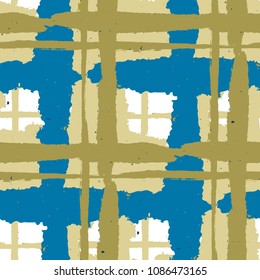Plaid. Seamless Grunge Texture with Hand Painted Crossing Lines for Wallpaper, Linen, Cloth. Rustic Check Texture. Vector Seamless Tartan. Scottish 
Ornament