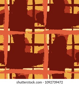 Plaid. Seamless Grunge Texture with Hand Painted Crossing Lines for Print, Upholstery, Cloth. Rustic Check Texture. Vector Seamless Kilt Texture. Scottish 
Ornament