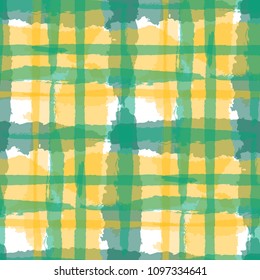 Plaid. Seamless Grunge Texture with Hand Painted Crossing Brush Strokes for Wallpaper, Linen, Cloth. Rustic Check Texture. Vector Seamless Plaid Texture.