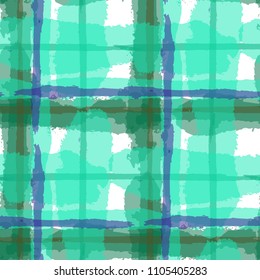Plaid. Seamless Grunge Texture with Hand Painted Crossing Lines for Swimwear, Fabric, Textile. Rustic Check Texture. Vector Seamless Tartan. Scottish 
Ornament