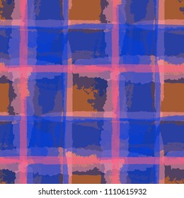Plaid. Seamless Grunge Texture with Hand Painted Crossing Stripes for Swimwear, Upholstery, Textile. Rustic Check Texture. Vector Seamless Tartan. Scottish 
Ornament