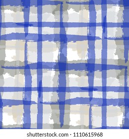 Plaid. Seamless Grunge Texture with Hand Painted Crossing Brush Strokes for Wallpaper, Linen, Cloth. Rustic Check Texture. Vector Seamless Kilt Texture. Scottish 
Ornament