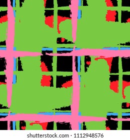Plaid. Seamless Grunge Texture with Hand Painted Crossing Brush Strokes for Print, Upholstery, Cloth. Rustic Check Texture. Vector Seamless Tartan. Scottish 
Ornament