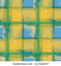 Plaid. Seamless Grunge Texture with Hand Painted Crossing Lines for Wallpaper, Linen, Cloth. Rustic Check Texture. Vector Seamless Plaid Texture.