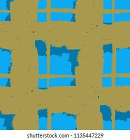 Plaid. Seamless Grunge Texture with Hand Painted Crossing Lines for Wallpaper, Linen, Cloth. Rustic Check Texture. Vector Seamless Plaid. Scottish 
Ornament