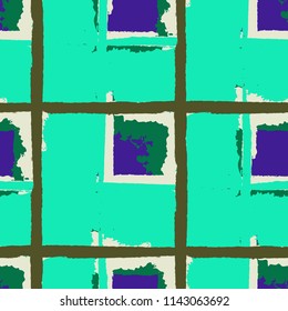 Plaid. Seamless Grunge Texture with Hand Painted Crossing Lines for Wallpaper, Linen, Cloth. Rustic Check Texture. Vector Seamless Kilt Texture. Scottish 
Ornament