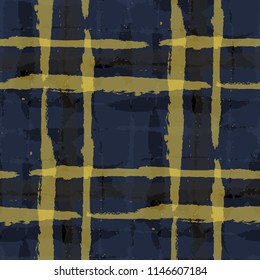 Plaid. Seamless Grunge Texture with Hand Painted Crossing Brush Strokes for Swimwear, Upholstery, Textile. Rustic Check Texture. Vector Seamless Plaid Texture.