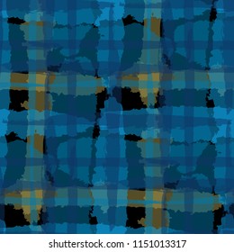 Plaid. Seamless Grunge Texture with Hand Painted Crossing Stripes for Print, Upholstery, Cloth. Rustic Check Texture. Vector Seamless Kilt Texture. Scottish Ornament