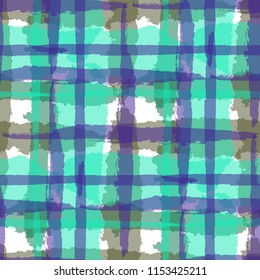 Plaid. Seamless Grunge Texture with Hand Painted Crossing Brush Strokes for Print, Upholstery, Cloth. Rustic Check Texture. Vector Seamless Kilt Texture.