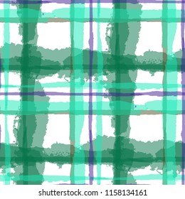 Plaid. Seamless Grunge Texture with Hand Painted Crossing Lines for Print, Upholstery, Textile. Rustic Check Texture. Vector Seamless Plaid Texture.