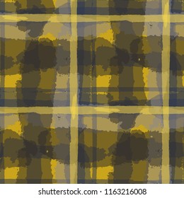 Plaid. Seamless Grunge Texture with Hand Painted Crossing Lines for Swimwear, Upholstery, Textile. Rustic Check Texture. Vector Seamless Tartan. Scottish Ornament