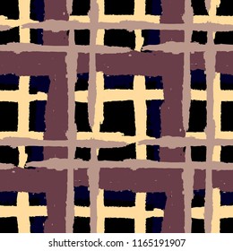 Plaid. Seamless Grunge Texture with Hand Painted Crossing Lines for Wrapping Paper, Linen, Sportswear. Rustic Check Texture. Vector Seamless Plaid Texture.