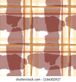Plaid. Seamless Grunge Texture with Hand Painted Crossing Brush Strokes for Print, Upholstery, Cloth. Rustic Check Texture. Vector Seamless Kilt Texture. Scottish Ornament