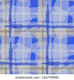 Plaid. Seamless Grunge Texture with Hand Painted Crossing Brush Strokes for Print, Upholstery, Textile. Rustic Check Texture. Vector Seamless Plaid Texture.