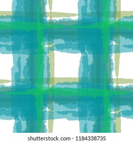 Plaid. Seamless Grunge Texture with Hand Painted Crossing Brush Strokes for Print, Upholstery, Cloth. Rustic Check Texture. Vector Seamless Kilt Texture. Scottish Ornament