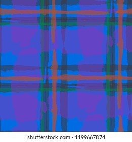 Plaid. Seamless Grunge Texture with Hand Painted Crossing Lines for Wallpaper, Linen, Cloth. Rustic Check Texture. Vector Seamless Plaid Texture.