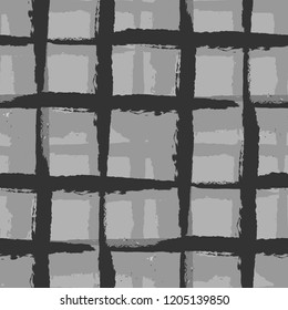 Plaid. Seamless Grunge Texture with Hand Painted Crossing Lines for Wallpaper, Linen, Cloth. Rustic Check Texture. Vector Seamless Plaid. Scottish Ornament
