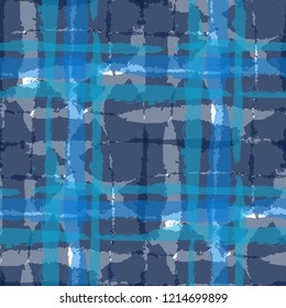 Plaid. Seamless Grunge Texture with Hand Painted Crossing Lines for Print, Upholstery, Cloth. Rustic Check Texture. Vector Seamless Tartan.