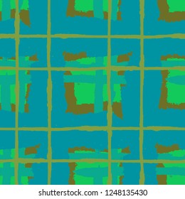 Plaid. Seamless Grunge Texture with Hand Painted Crossing Brush Strokes for Print, Upholstery, Textile. Rustic Check Texture. Vector Seamless Tartan. Scottish Ornament